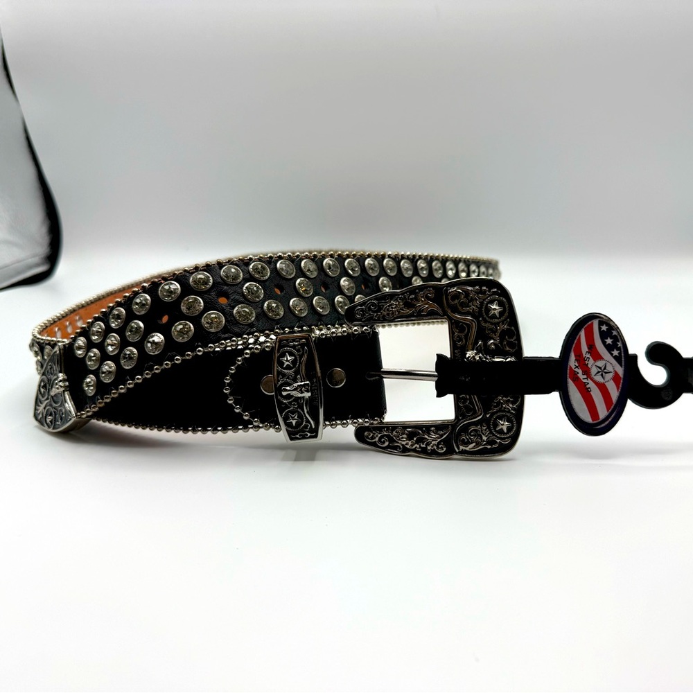 West Star Texas Black Leather Concho Belt, Size M